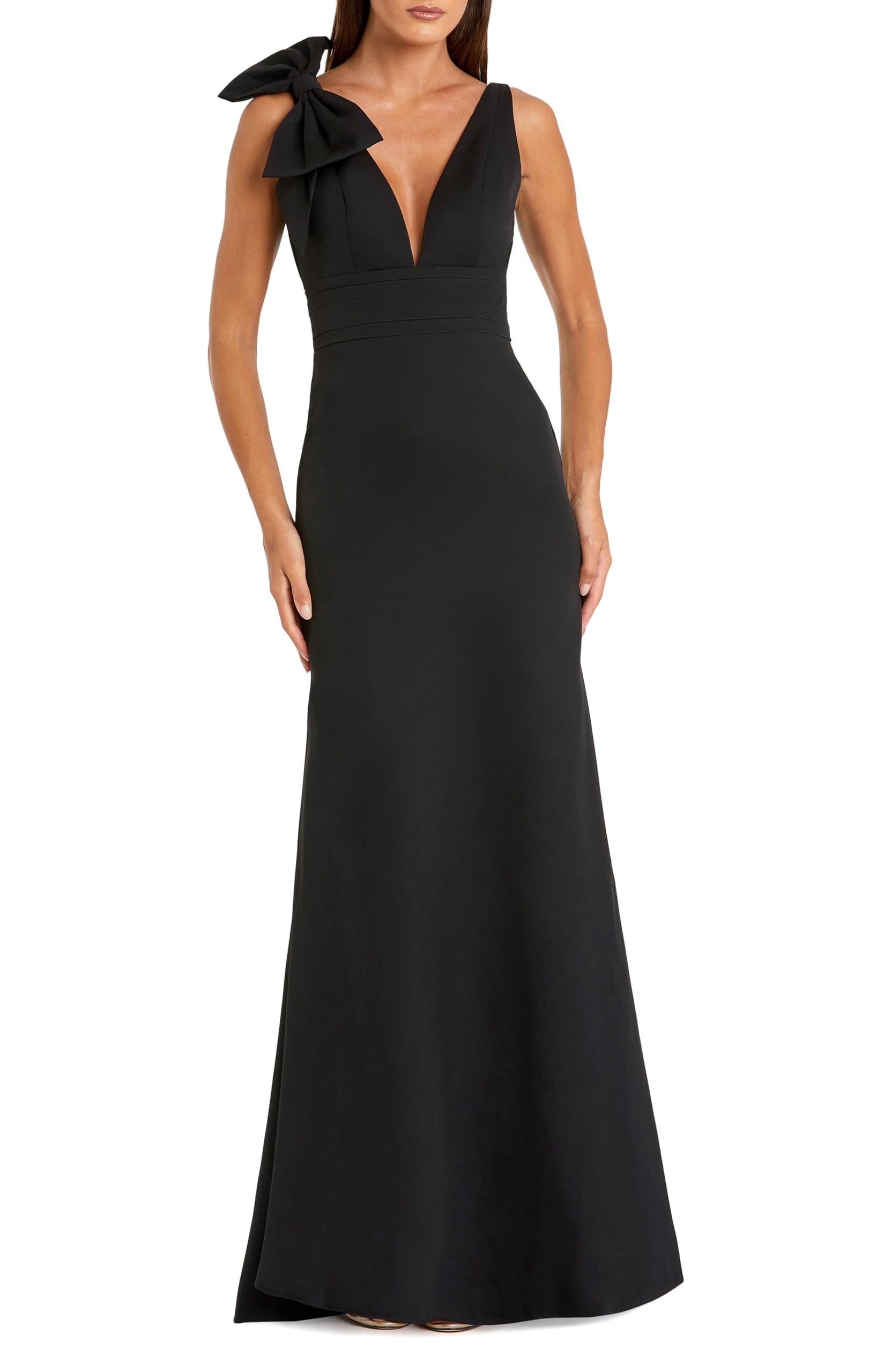 Sleeveless V Neck Bow Detail Mermaid Gown Black