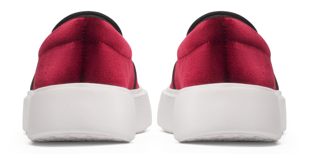 Women's Fashion Velvet Sneakers with Embroidery Light Weight Comfortable Slip-On Work Shoes for Women Cat Burgundy US 9.5