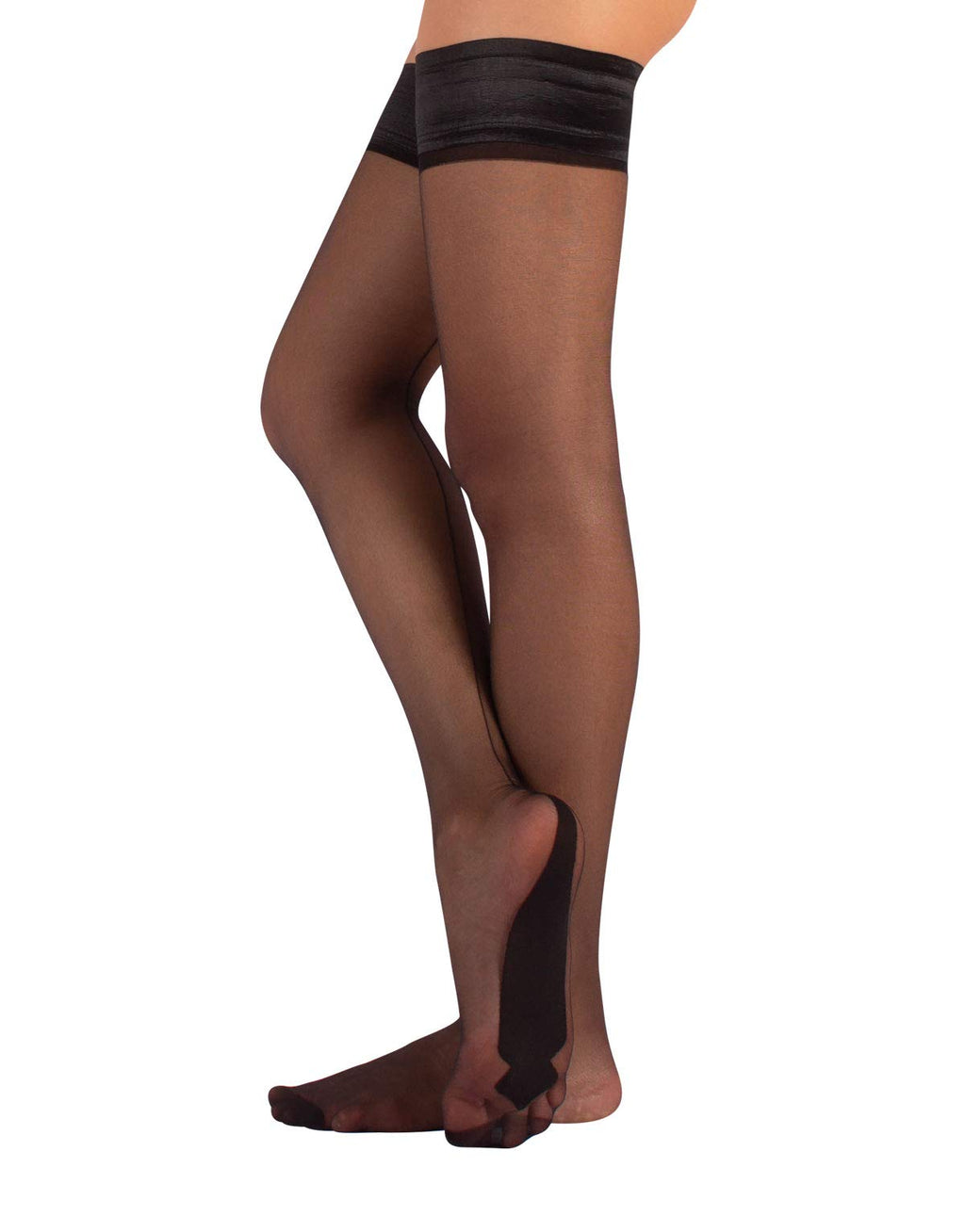 CALZITALY Sheer Hold Ups with Back Seam 15 DEN, Black, S to 4XL, Made in Italy (M/L)
