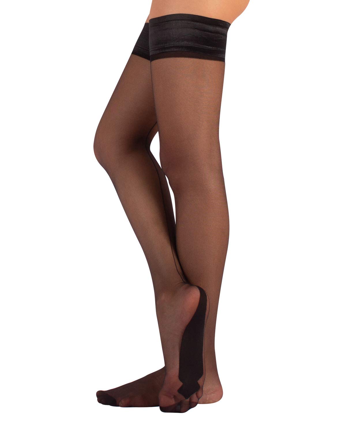 CALZITALY Sheer Hold Ups with Back Seam 15 DEN, Black, S to 4XL, Made in Italy (M/L)
