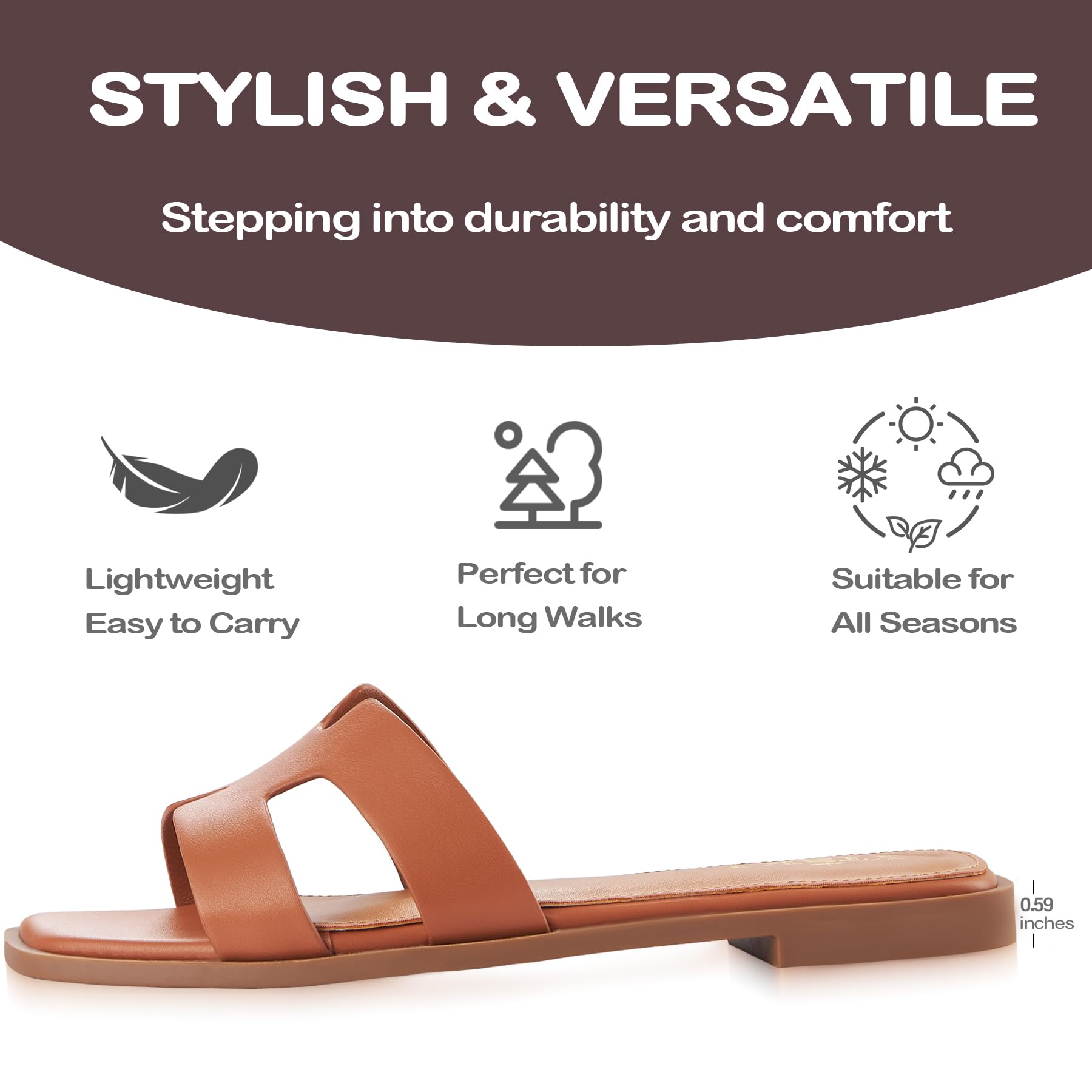 YTSKJ Sandals for Women Dressy Comfortable Flat Open Toe Casual Wide Width Cute Trendy Shoes Soft Leather Slip On Ladies Slides for Summer 2026 Brown Size 6
