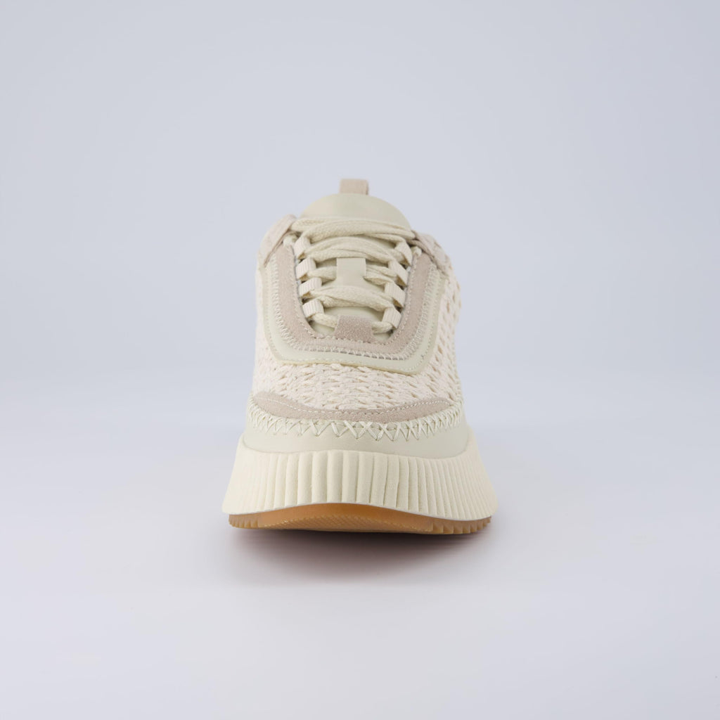CUSHIONAIRE Women's Loop Lace up Woven Platform Sneaker +Comfort Foam, Wide Widths Available, Beige 8 W