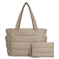 TOPDesign Puffer Tote Bag for Women, Lightweight Puffy Handbag with Compartments & Cosmetic Bag, Quilted Shoulder Bags for Work, Travel, Gym, Gifting (M Camel)