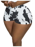 WDIRARA Women's Cow Print Elastic High Waist Shorts Stretch Skinny Shorts Black and White Medium
