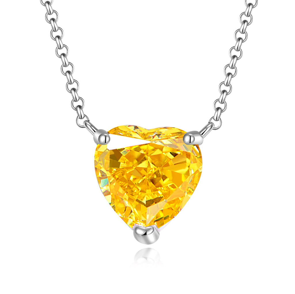 ALQDLI Sterling Silver Heart Diamond Necklaces for Women,7Ct Heart Cut 12x12MM Simulated Yellow Diamond 5A Cubic Zirconia Pendant 16"+2" Perfect Jewelry Gifts for Christmas Birthday Mothers Day
