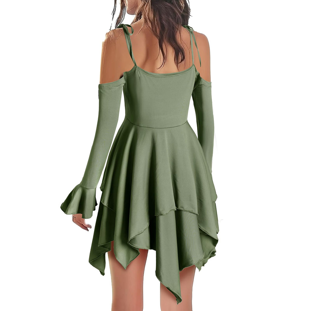 Usthirit Renaissance Fairy Dress Women's Gothic Off Shoulder Irregular Handkerchief Dress (Z3831GN,L)