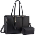 LOVEVOOK Laptop Bag for Women 15.6 inch Lightweight PU Laptop Tote Bag, Large Capacity Computer bag with Clutch Purse for Business, Work, Office, Travel, School,Casual(Black & Leather)