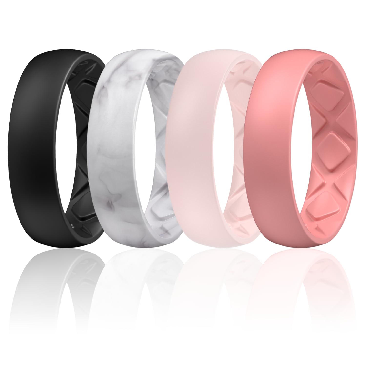 Egnaro Women's Statement Rings, Silicone Wedding Rubber Band with Half Size, Inner Arc Ergonomic Breathable Design, 6mm Wide - 2mm Thick