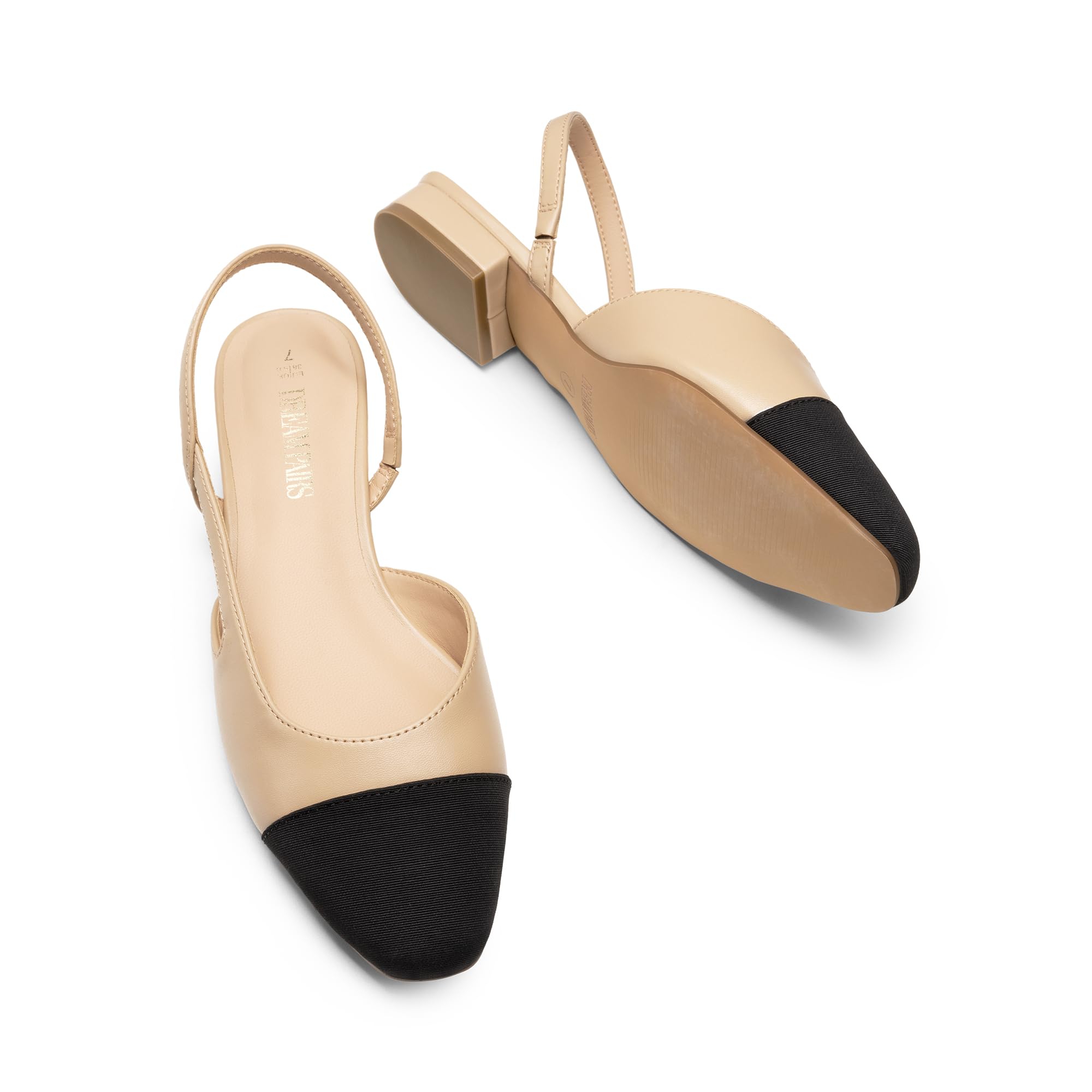 DREAM PAIRS Women's Slingback Flats Square Toe Ballet Dressy Flats Low Heel Dress Shoes for Business Casual Work Office Wedding Party,Size 10,Nude,SDFA26018W
