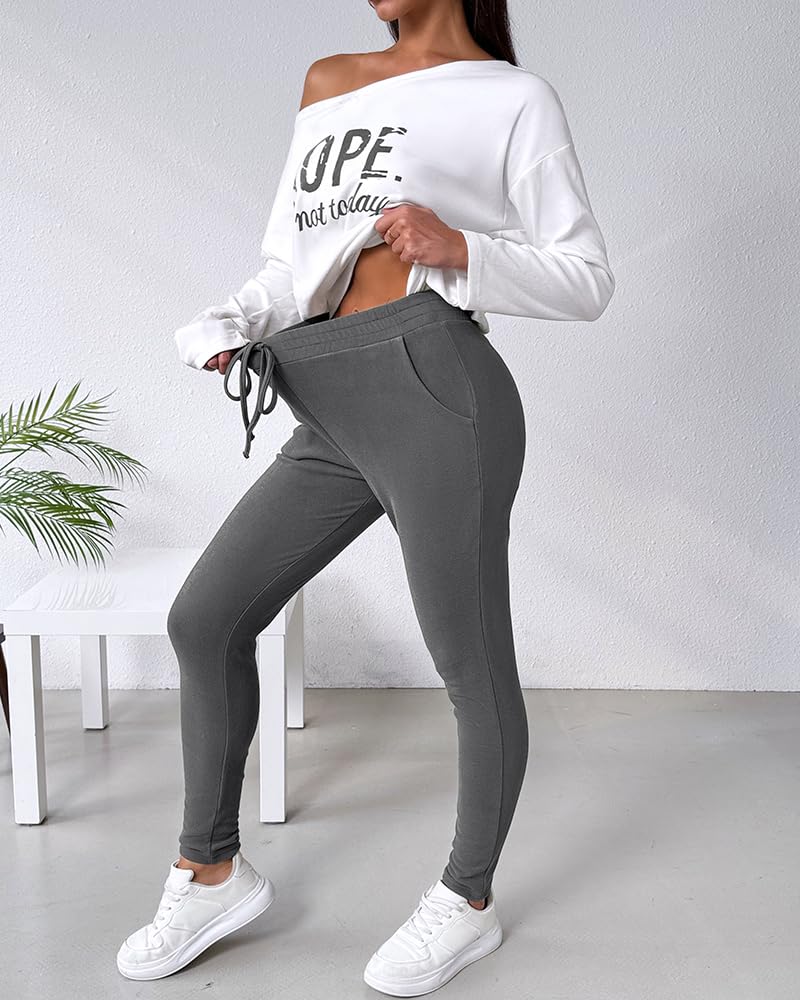CHICME Womens Tracksuit Fall 2 piece Outfits Pants Set-Gray-Large