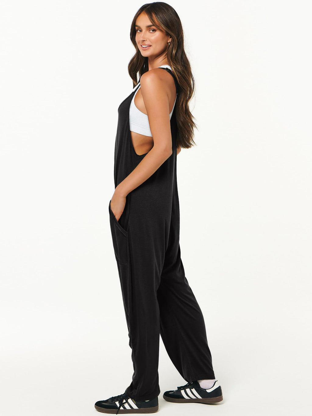 ANRABESS Jumpsuits for Women Casual Summer Overalls Sleeveless Spaghetti Strap Romper Jumpers Trendy Beach Vacation Outfits Black Medium