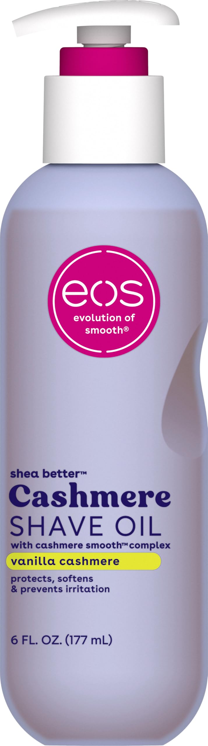 eos Cashmere Shave Oil – Vanilla Cashmere, Moisturizing Shave Oil with Shea Butter & Glycerin, Helps Prevents Irritation & Razor Burn, Vegan, 6 fl oz