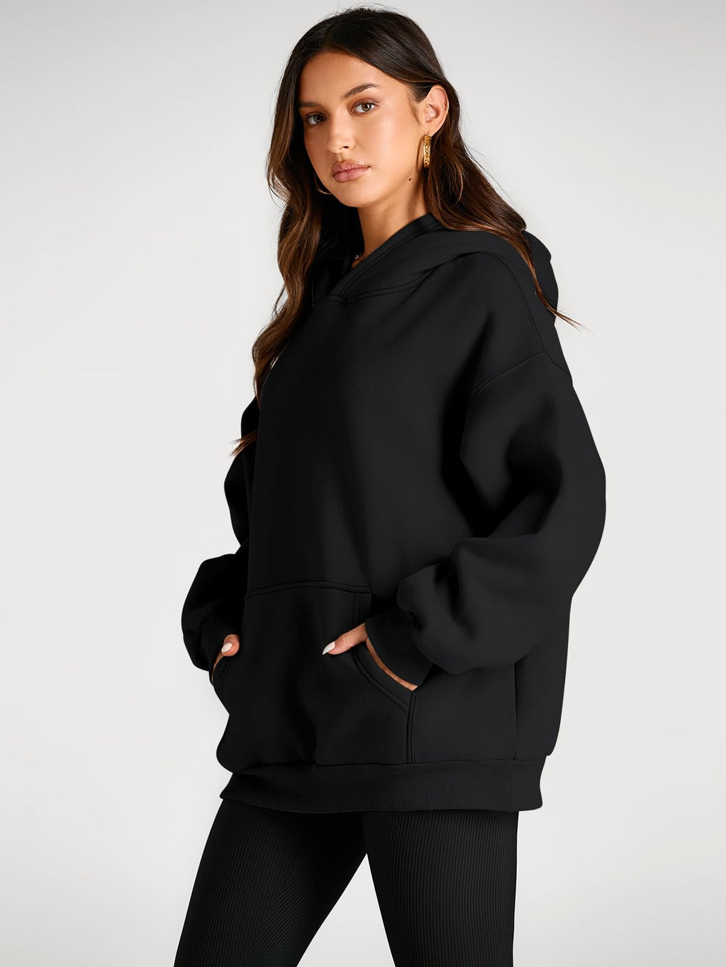 Trendy Queen Womens Oversized Hoodies Fleece Sweatshirts Fall Fashion Pullover Sweaters Winter Clothes Black M