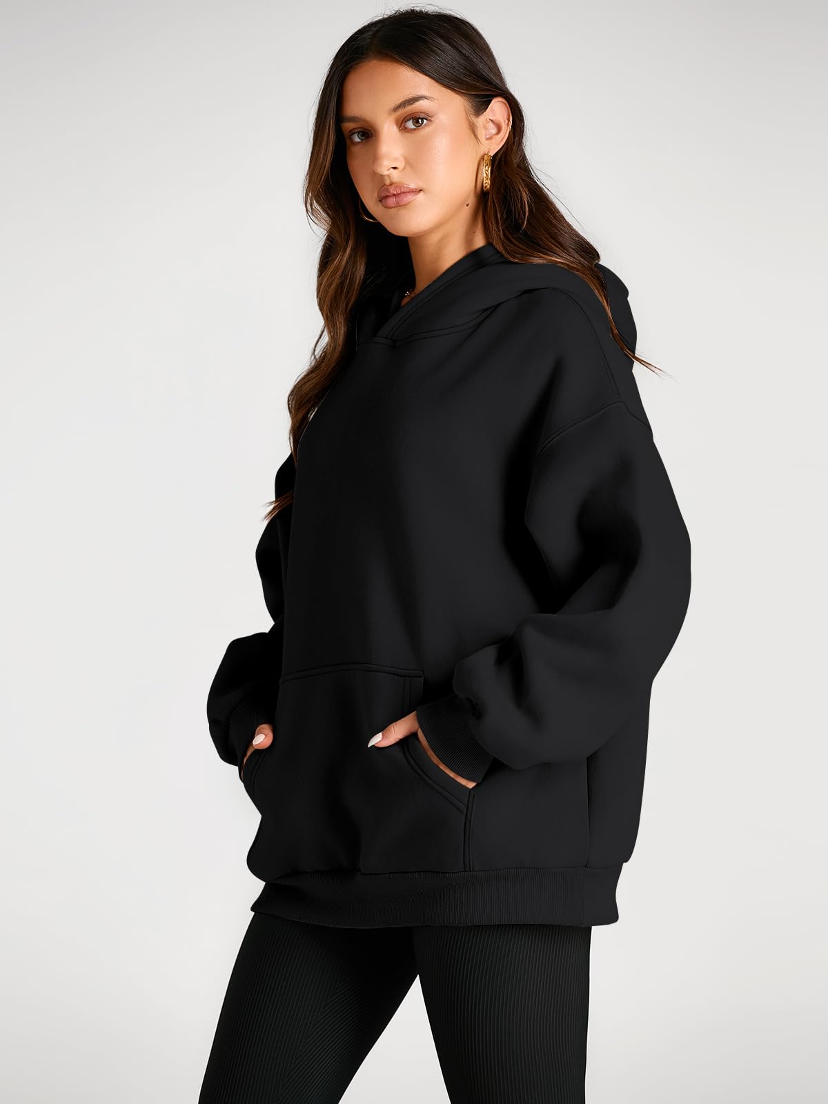 Trendy Queen Womens Oversized Hoodies Fleece Sweatshirts Fall Fashion Pullover Sweaters Winter Clothes Black M