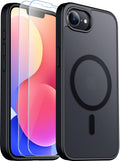 SPIDERCASE Designed for iPhone 16e Case, Magnetic Translucent Matte Case with 2PCS Tempered Glass Screen Protector Slim Phone Case for iPhone 16E 6.1'', Black