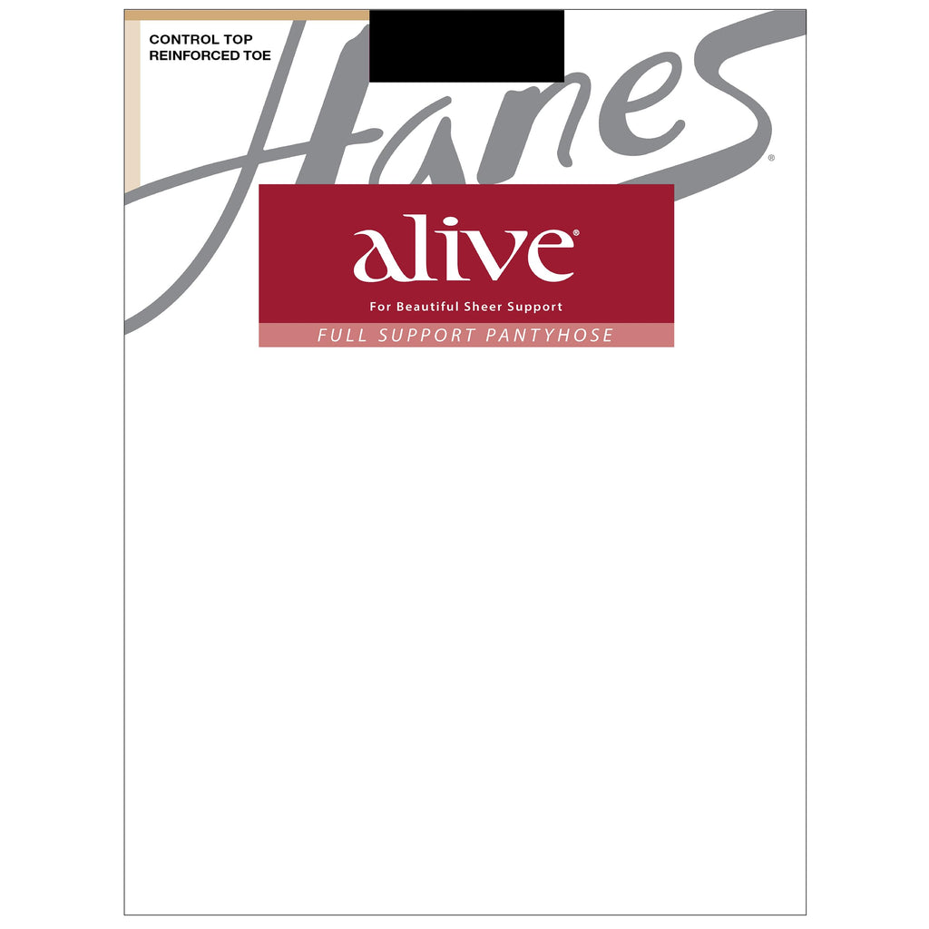 Hanes Alive Control Top Reinforced Toe Sheer Pantyhose for Ultimate Comfort and Support, Barely There, Size F (Pack of 1)
