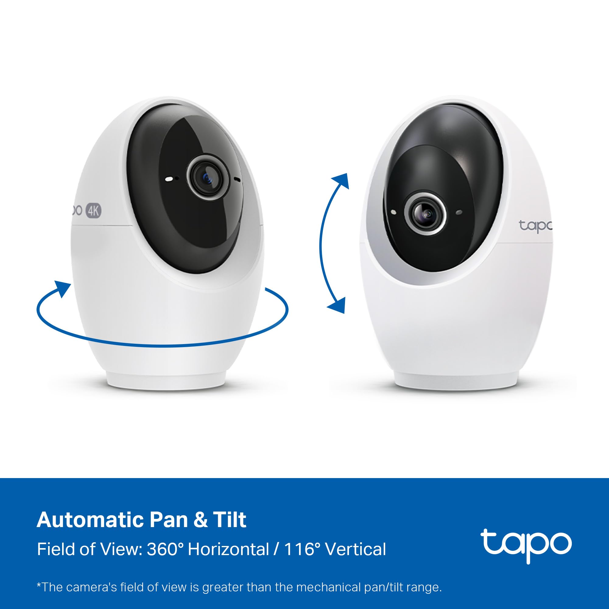 Tapo 4K Indoor Pan/Tilt Wired Security Camera - Works as a Baby Monitor, Person/Pet Detection, Facial Recognition, 360° AI Motion Tracking, Subscription-Free Local Storage or Optional Cloud, C260