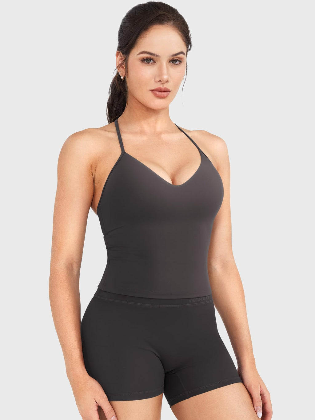 YEOREO CoreFlex Women's Impact Halter Tank Top Dark Gray L