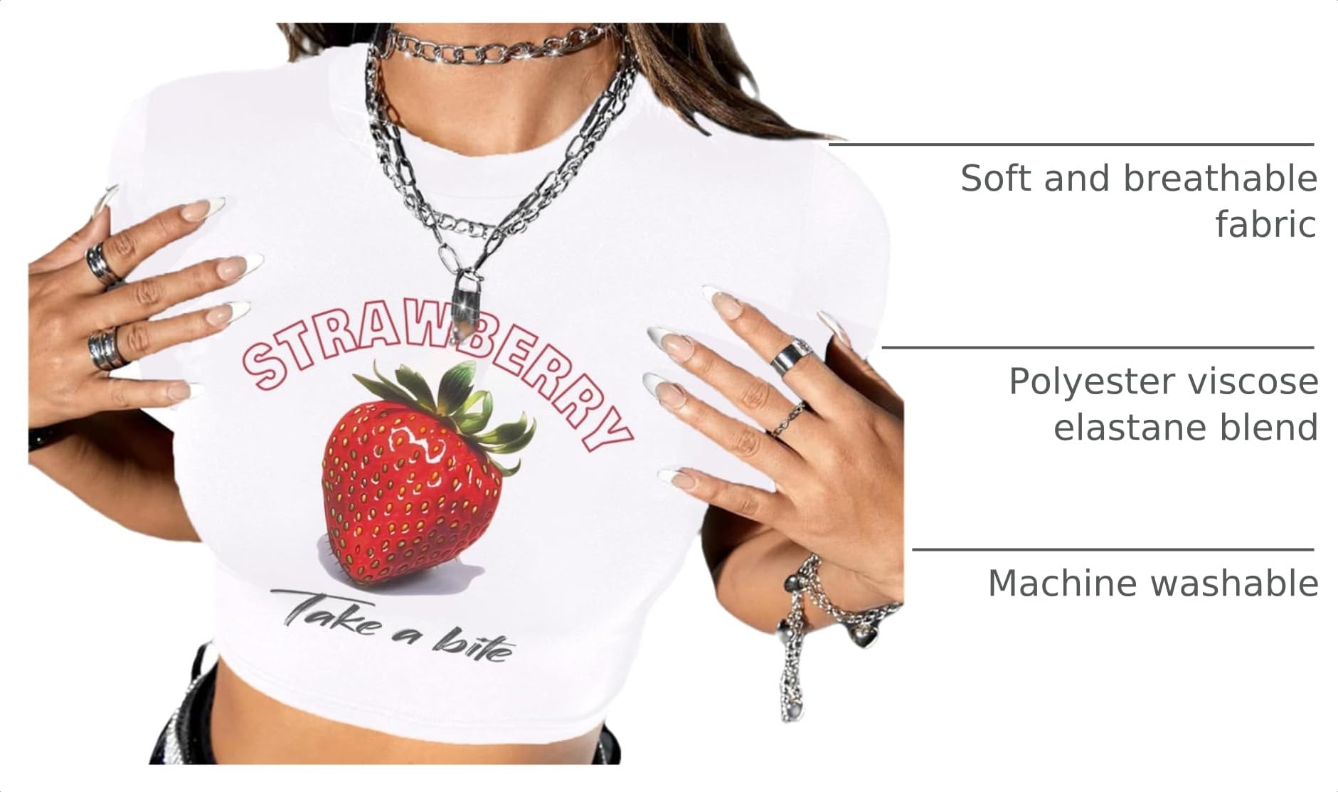 Hilinker Womens Short Sleeve Graphic Crop Tops Vintage Tees Summer Cute T Shirts White Red Strawberry Large