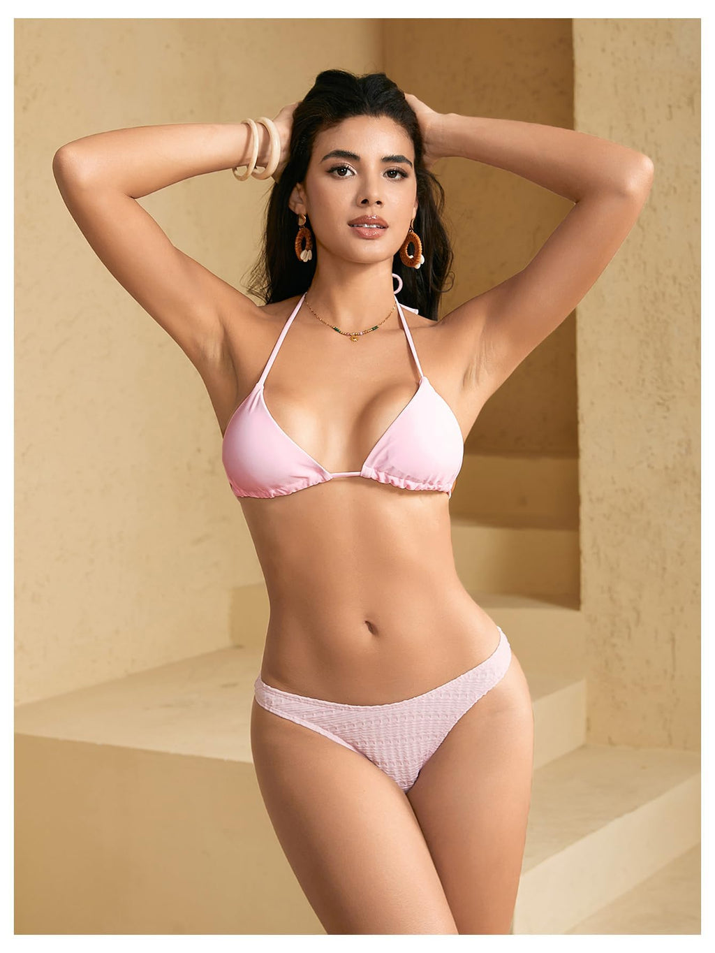 WDIRARA Women's Solid Triangle Bikini Top Sexy Halter String Micro Bathing Suits Tops Light Pink S