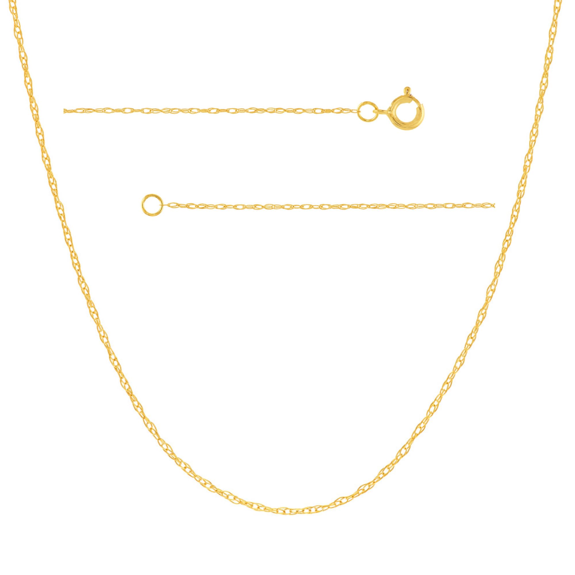 JEWELHEART 14K Solid Gold Rope Chain - 0.7mm Thin Dainty Braided Chain Link Necklace - Yellow Real Gold Pendant Necklace For Women 22"