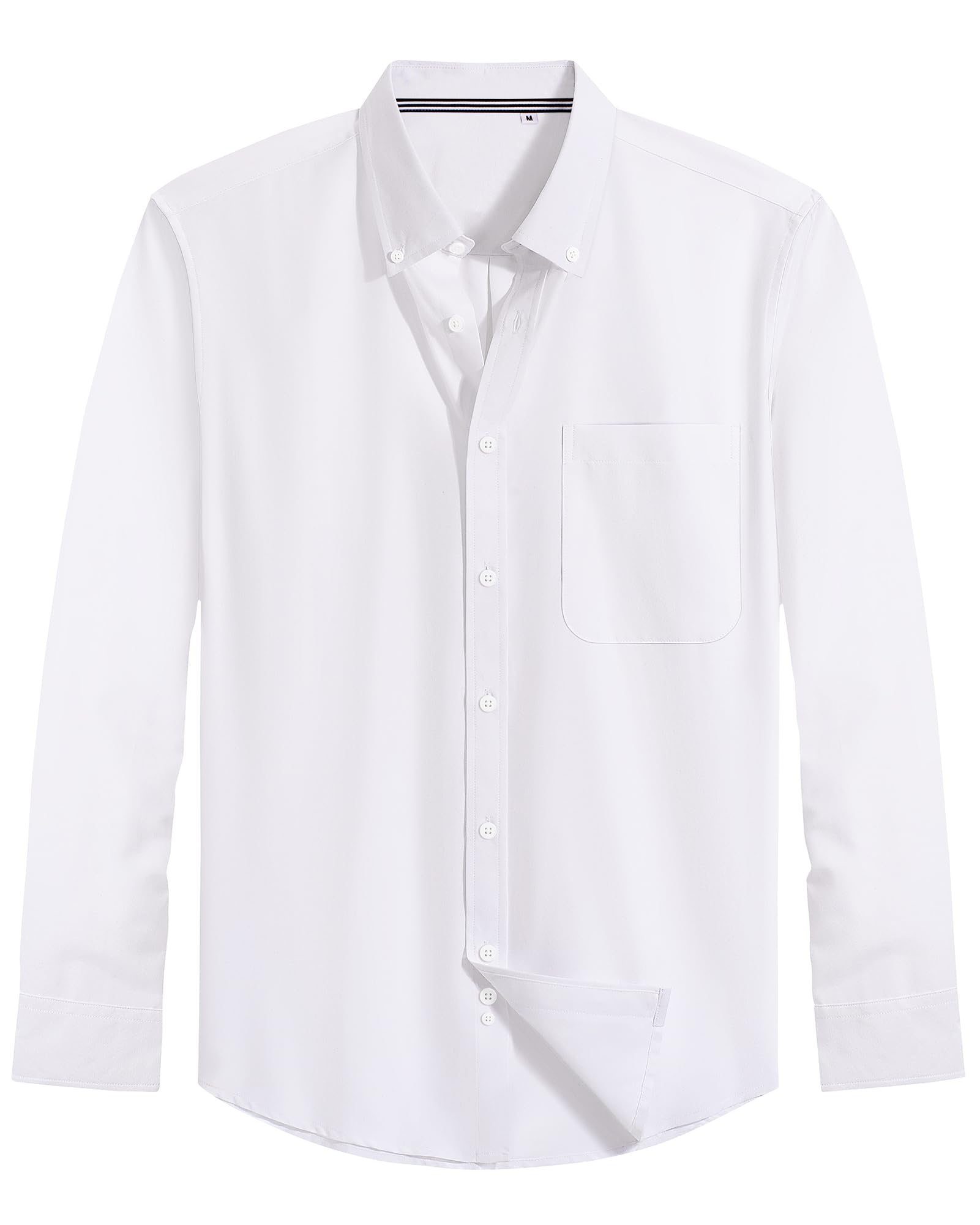 J.VER Mens Cotton Oxford Shirts Long Sleeve Button Collar Shirt Solid Regular Fit Dress Shirts with Pocket A-White Large