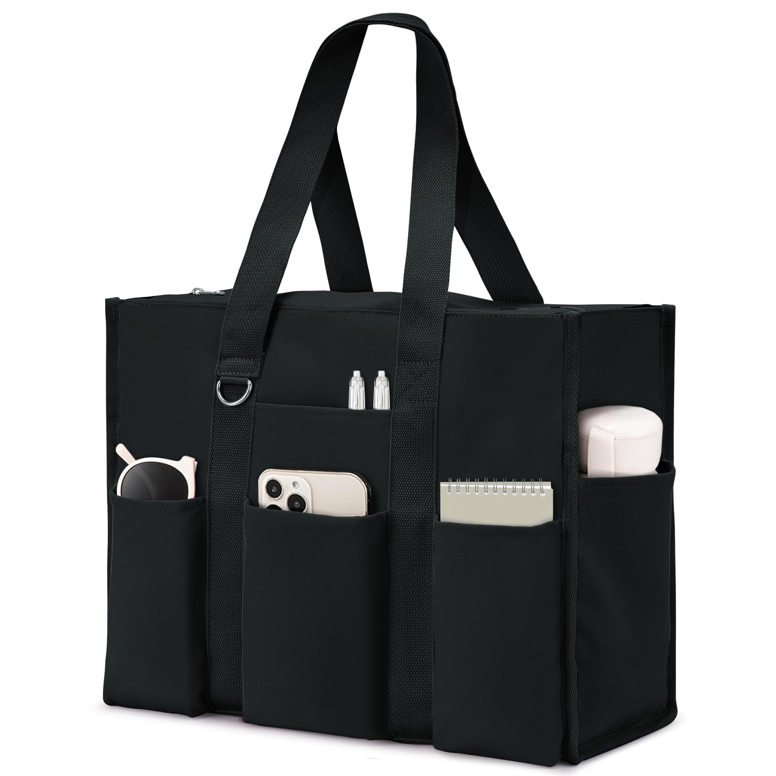 Becokan Large Tote Bag for Women Waterproof with 12 Pockets Top Zipper Closure Utility Teacher Nurse Bags for Work School