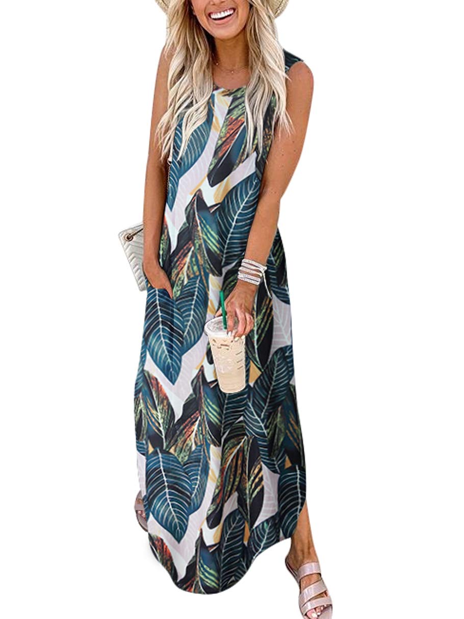 ANRABESS Women Summer Maxi Dress Beach Vacation Sundress Sleeveless Casual Loose Shirt Dresses 2025 Travel Outfits Floral Print Medium