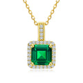 AGRULE Simple Emerald Necklace for Women Wedding Anniversary 14K Gold Plated Sterling Silver Rolo Chain Diamond Accented Green Solitaire Pendant