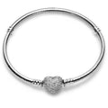 WAKCTFERG Charm Bracelet Fit For Charm beads, 925 Sterling Silver Cubic Zirconia Heart Clasp Snake Chain Bracelet Fit Any Charm Gift for Women Girl Suitable for people aged 12 to 80 (ZLL-10, 7.9in/20cm)