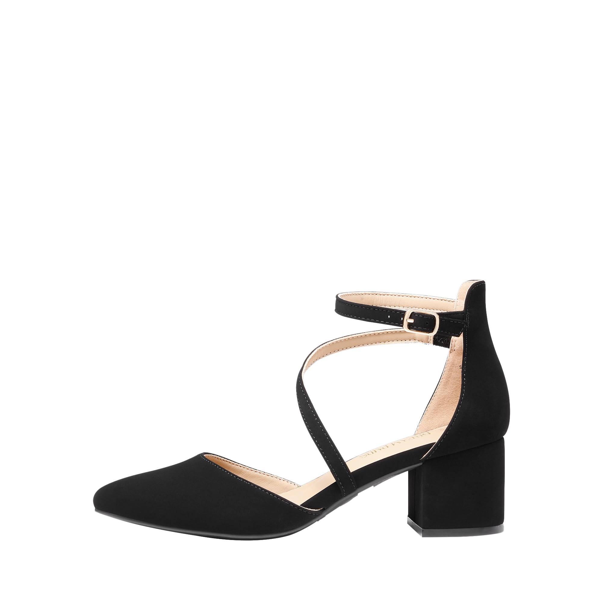 DREAM PAIRS Women's Closed Pointed Toe Low Chunky Heels Pumps Ankle Strap Wedding Business Dressy Shoes,Size 7,Black-Nubuck,SDPU2354W