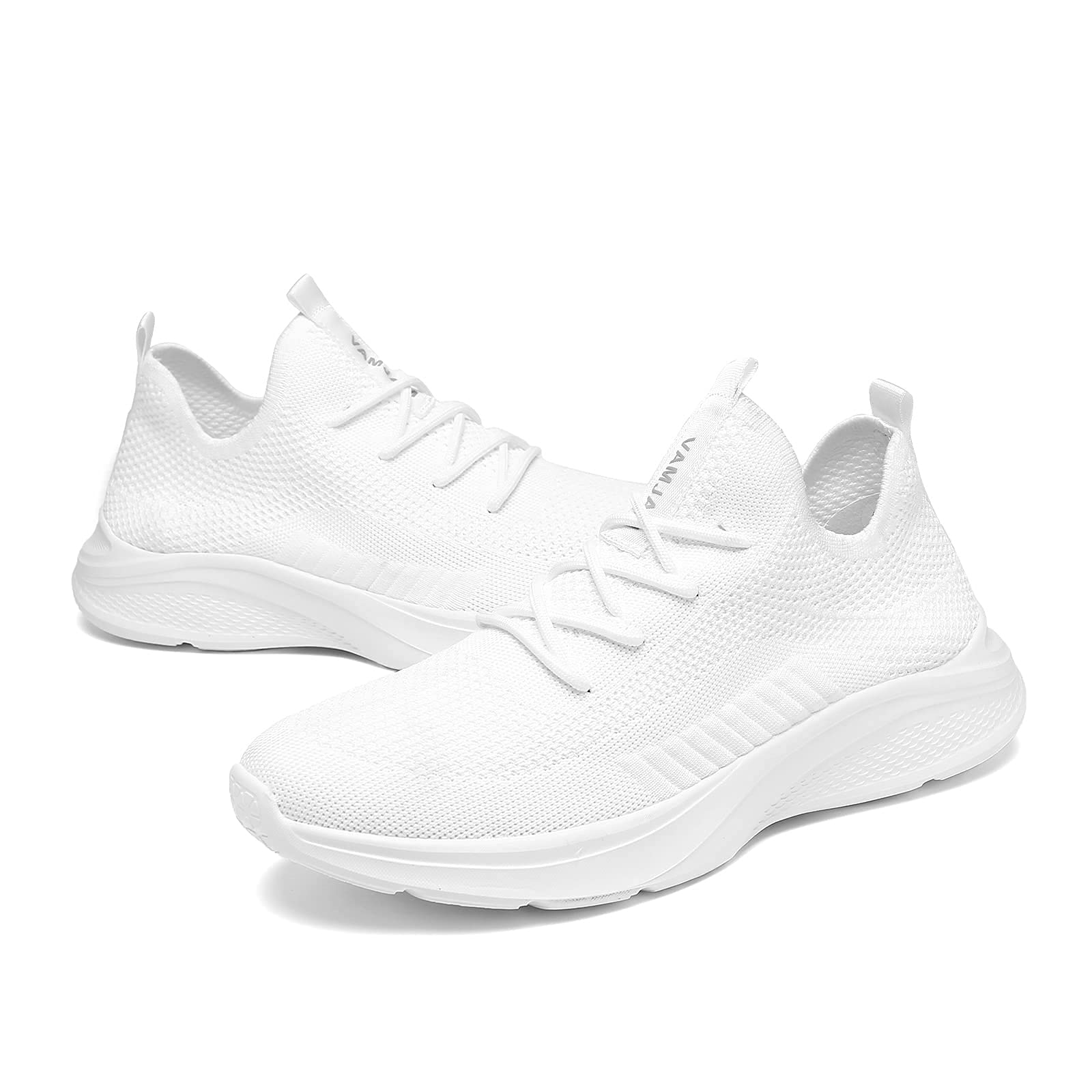 VAMJAM Men's Running Shoes Fashion Sneakers Lightweight Breathable Flying Knitting Lace Up Mesh Walking Shoes Workout Casual Sports Shoes White Size 13