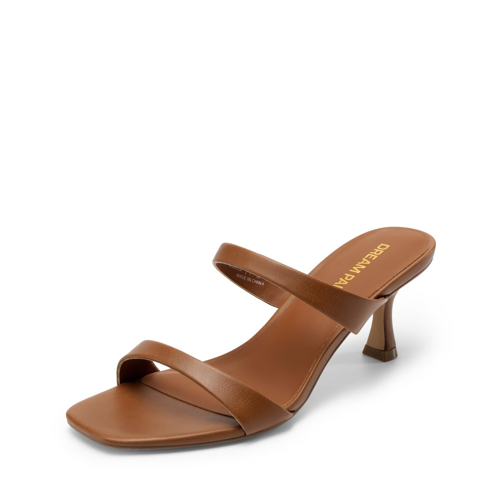 DREAM PAIRS Women's Low Kitten Heels Square Toe Two Strap Heeled Sandals Dress Casual Summer Mules Shoes,Size 9.5,Brown,SDHS26012W