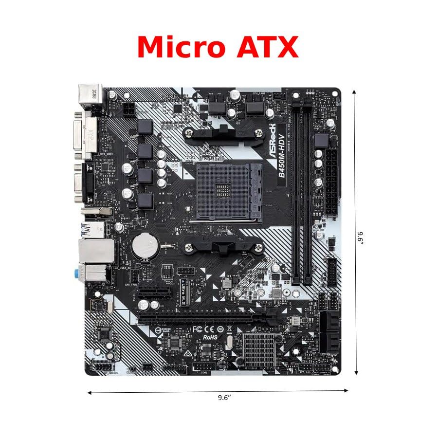 B450M-HDV R4.0 AMD B450 AM4 Socket Ryzen 2000 - 5000 Processors DDR4 3200 64GB HDMI DVI-D D-Sub Motherboard SATA 6Gb/s Micro ATX M.2