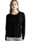 Chanyarn Women's 100% Pure Cashmere Cardigan Crew Neck Long Sleeve 2025 Fall Winter Warm Soft Knit Cardigan Sweater (Black,M)