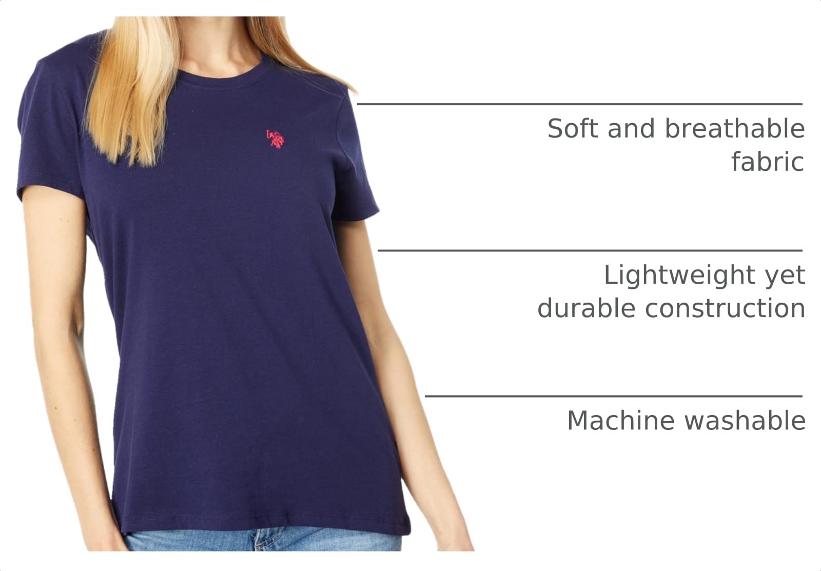U.S. Polo ASSN. Womens, Stretch Crew Neck Tee, Evening Blue, Large