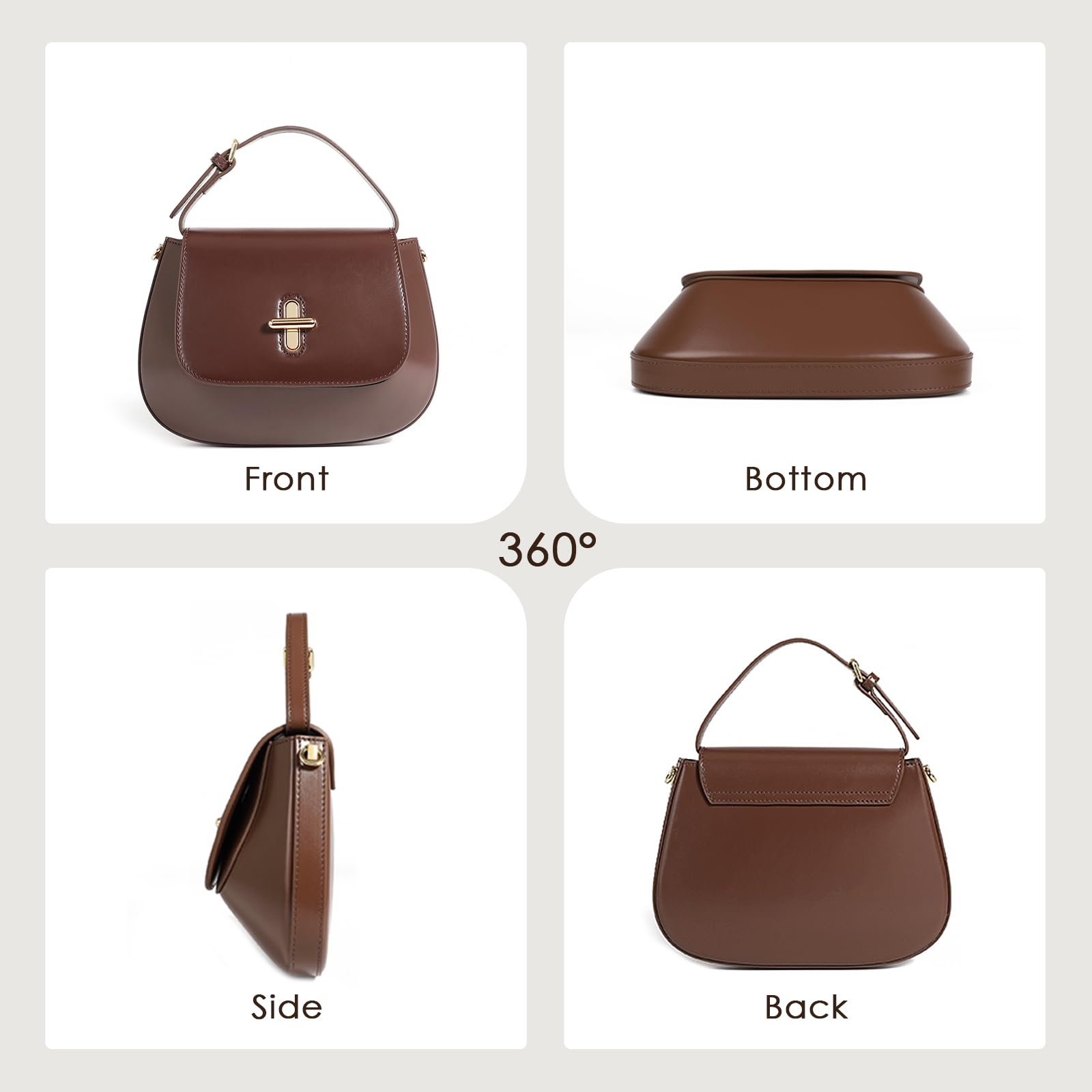 MoreFarther Genuine Leather Crossbody Bags for Women, Structured Handbags Leather Crossbody Purse(Coffee)