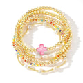 SHINUS BOHO 14K Gold Pearl Beaded Cross Bracelets Stack Set for Women,Stretch Pink Beads Ball Jewelry Friendship Summer Vacation Outfit Trendy Stocking Stuff Gift