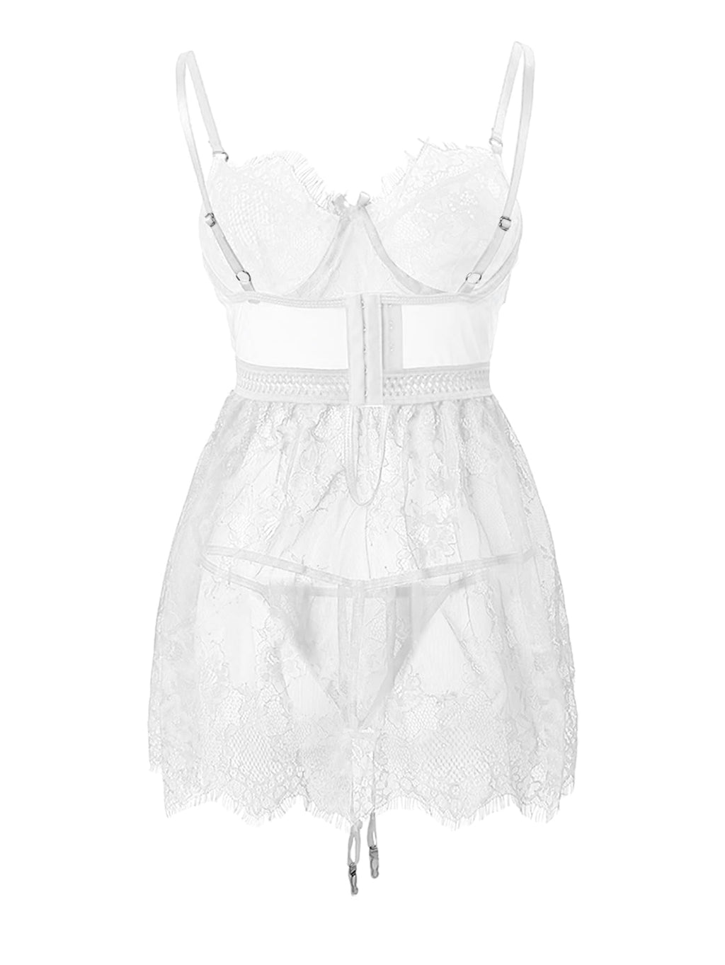 Lilosy Sexy Floral lace Eyelash Sheer Underwire Push Up Garter Belt Lingerie Set 2 Piece