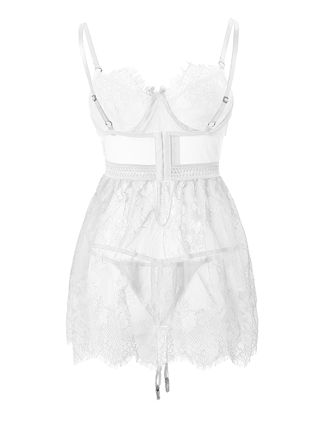 Lilosy Sexy Floral lace Eyelash Sheer Underwire Push Up Garter Belt Lingerie Set 2 Piece