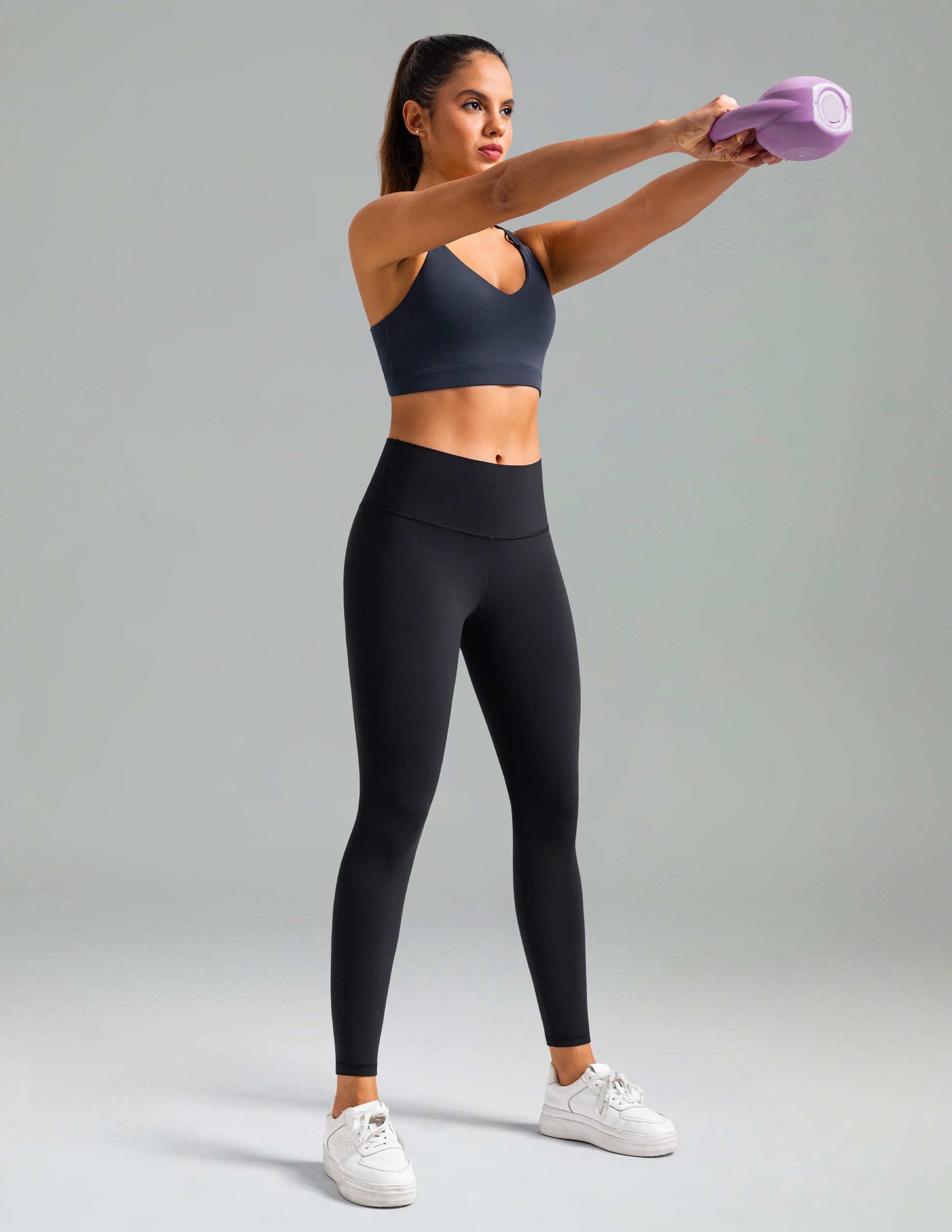 Colorfulkoala Women's Dreamlux High Waisted Workout Leggings 25" Inseam 7/8 Length Yoga Pants (XS, Black)
