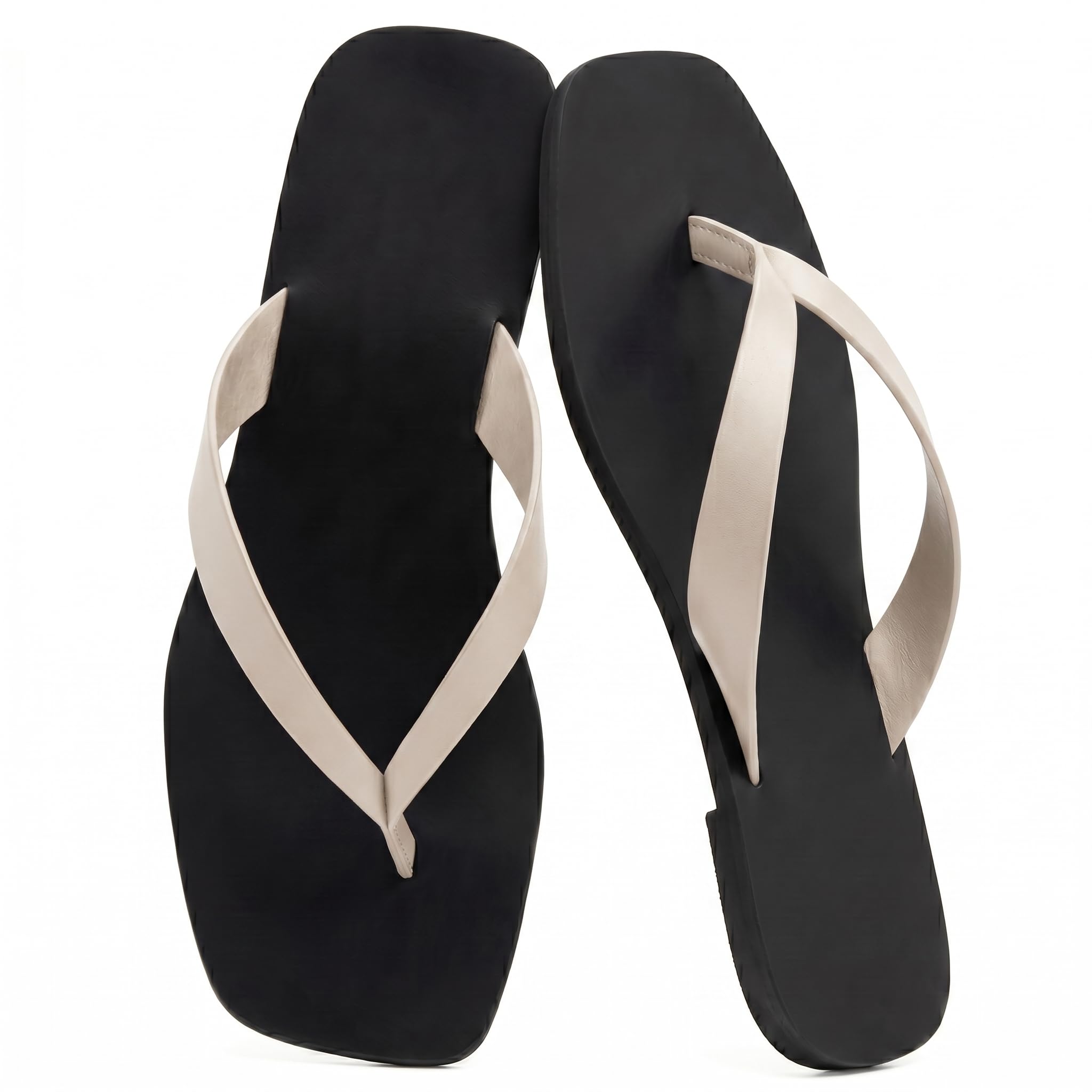 FJQNXGY Flip Flops for Women Comfortable Square Toe Casual Beach Thong Sandals Slip On Dressy Flats Summer Outdoor Slides Shoes