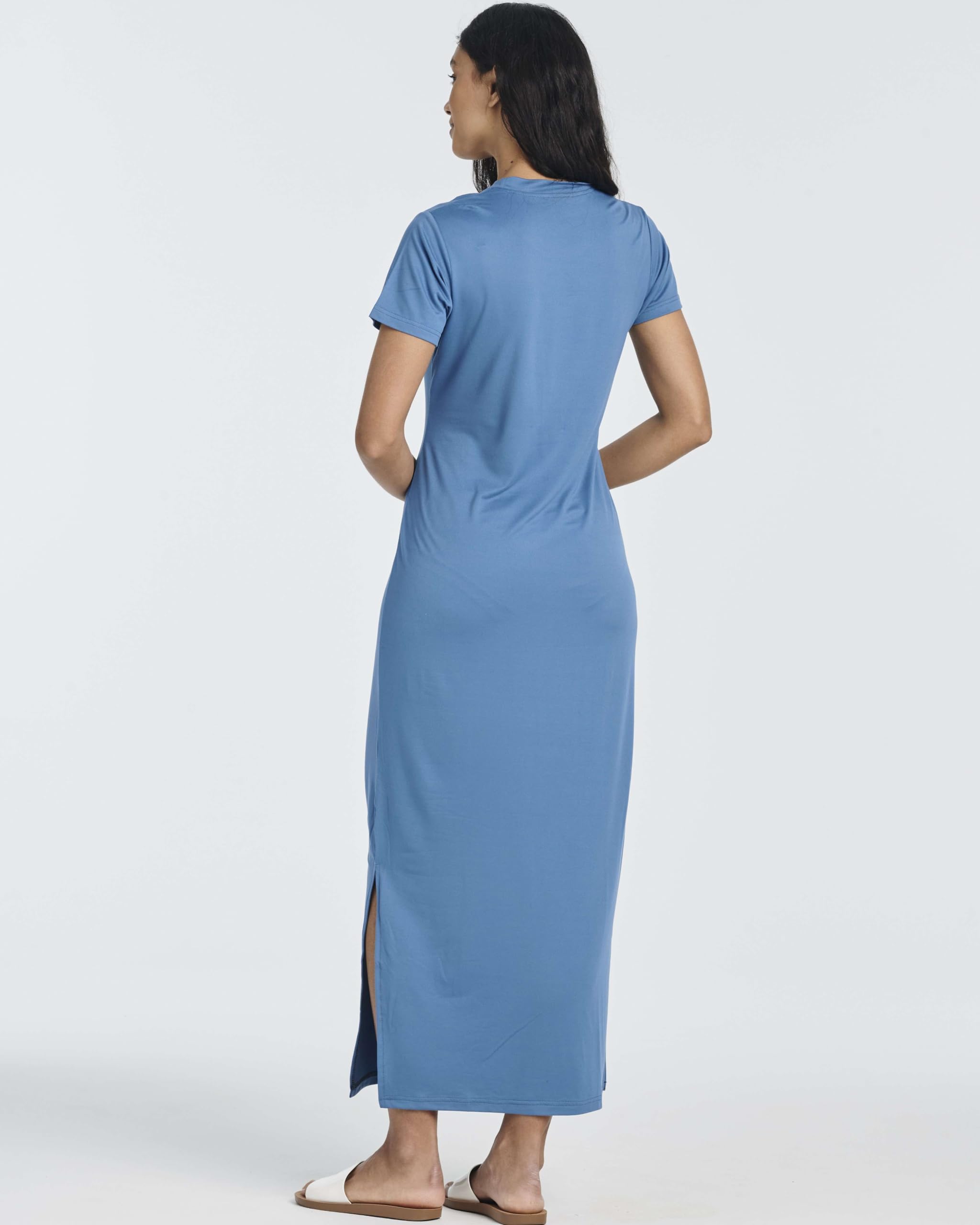 Real Essentials 3 Pack Women’s Casual Short Sleeve Maxi T-Shirt Dress with Slit - Set 1, M