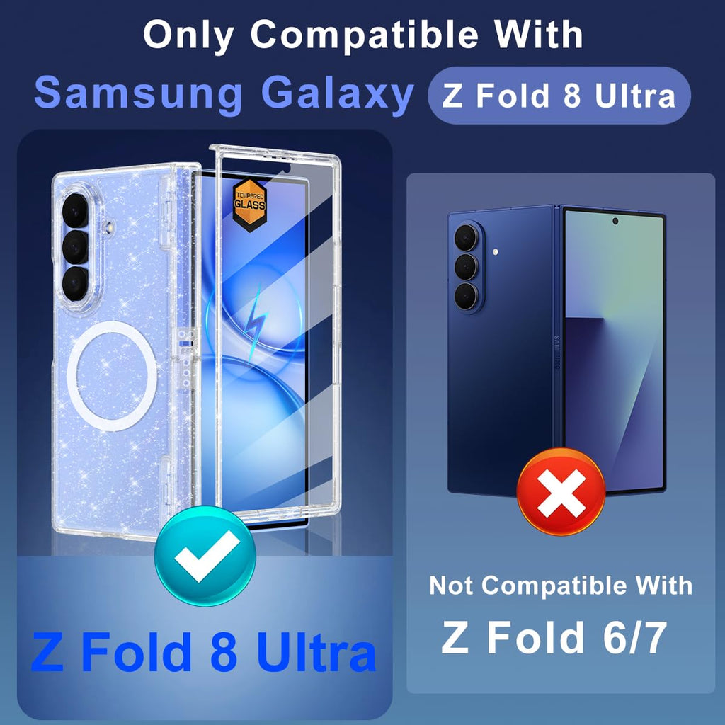 Shecaset for Galaxy Z Fold 8 Ultra Case,[Compatible with MagSafe][Built-in Screen Protector][Kickstand],Hard PC Hinge Protection Slim Fit Shockproof Case for Samsung Galaxy Z Fold 8 Ultra,All Glitter