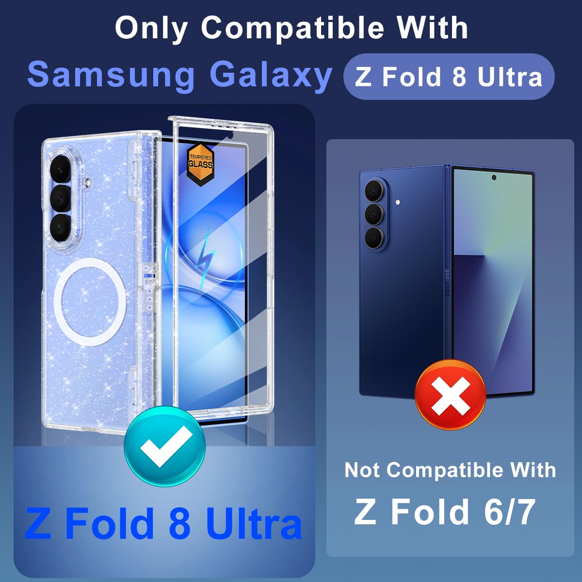 Shecaset for Galaxy Z Fold 8 Ultra Case,[Compatible with MagSafe][Built-in Screen Protector][Kickstand],Hard PC Hinge Protection Slim Fit Shockproof Case for Samsung Galaxy Z Fold 8 Ultra,All Glitter