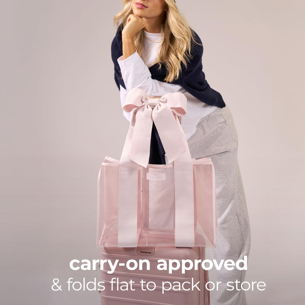 Case-Mate Pink Bow Jelly Tote - Lightweight Tote Bag with Phone Pouch for Women - Waterproof, Tip-Proof, Foldable & Washable - Handbag for Everyday Use, Travel, Pool & Vacation - Large
