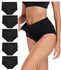 wirarpa Women's Cotton Underwear High Waist Stretch Briefs Soft Underpants Ladies Full Coverage Panties 5 Pack Dark Black X-Large