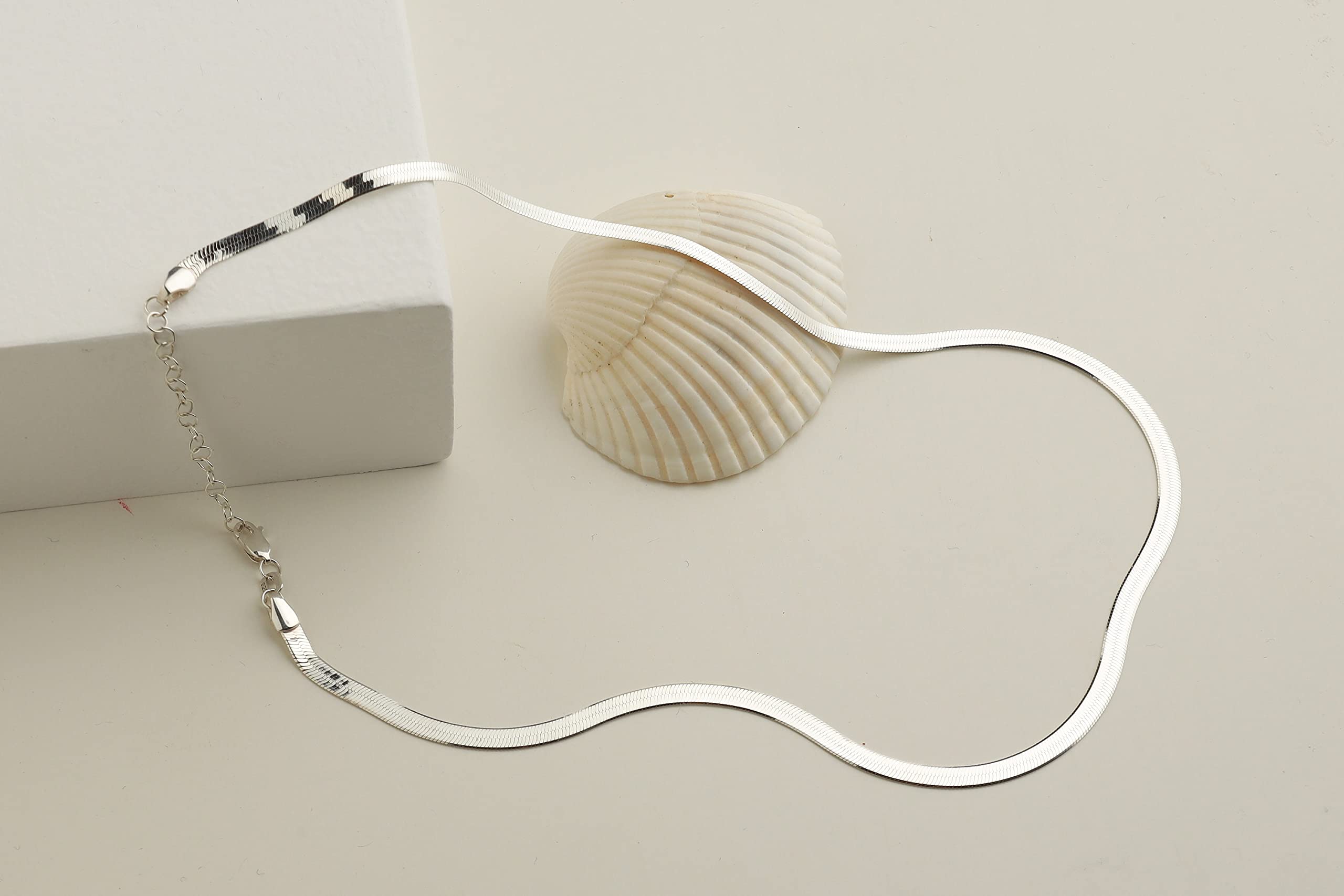DEARMAY Silver Plated Herringbone Necklace for Women Dainty Sterling Silver Necklace Sterling Silver Choker Thin Snake Chain Necklaces