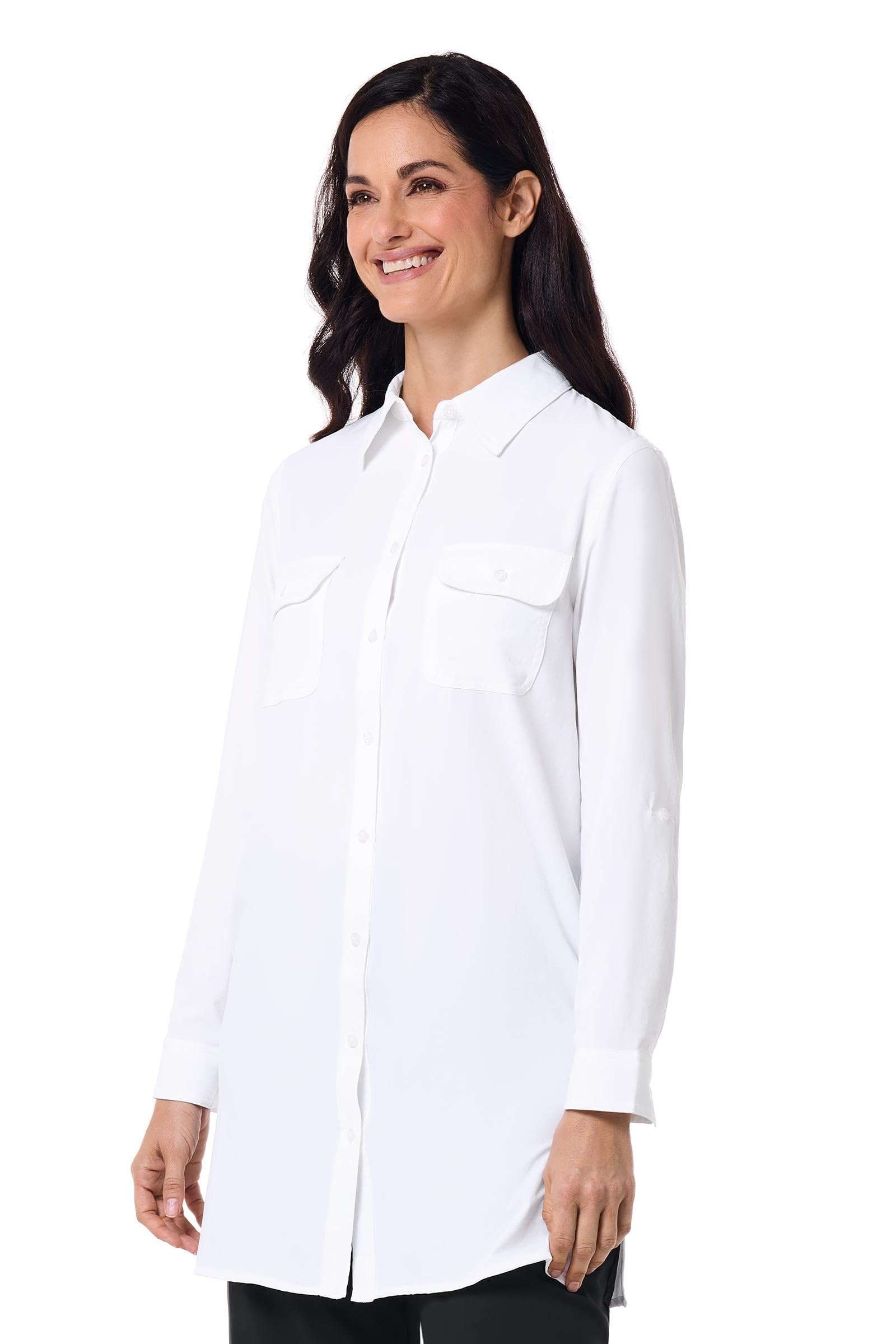 Coolibar Women's Tunic Long Sleeve Shirt - UPF 50+ Sun Protection - Santorini in White