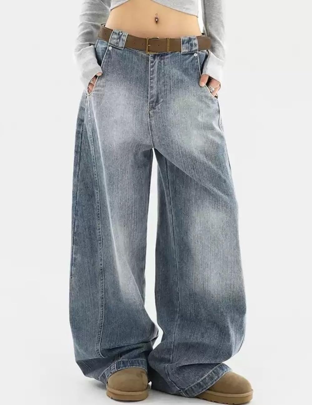 OTEEGX Barrel Baggy Jeans for Women Men Wide Leg Low Rise Jeans Loose Oversized Boyfriend Pants Aesthetic Clothes Blue1-S